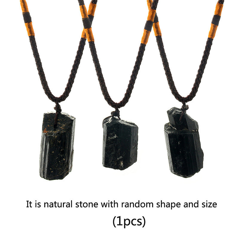 Natural Black Stone Pendant Necklace