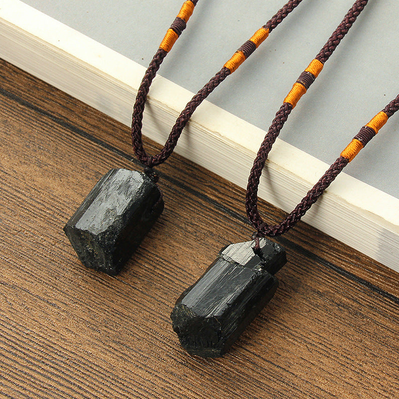 Natural Black Stone Pendant Necklace